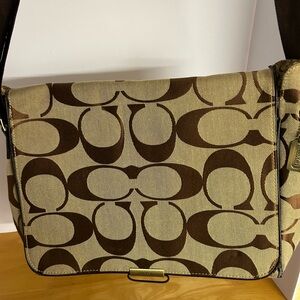 Coach Tan and Brown Signature Messenger Bag